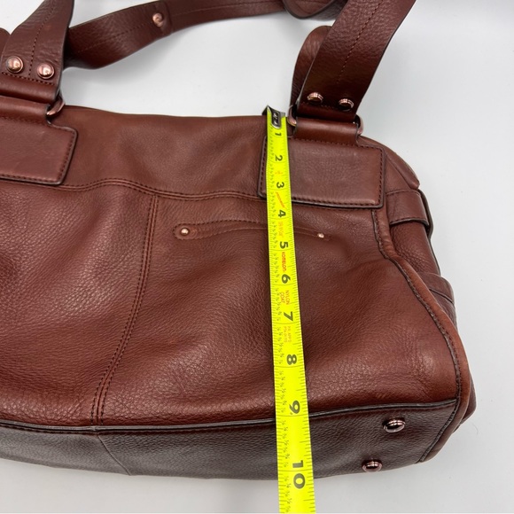 B Makowsky Leather Shoulder Bag Satchel Brown Rose Gold...